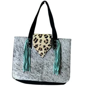 Texas Ranch Tote Purse Calf Hair Leather  14"W x 11" T